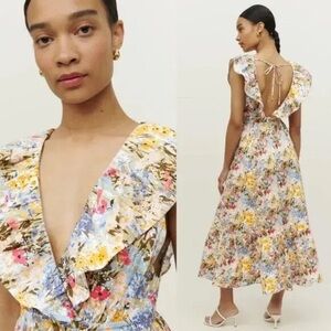 Reformation Yellow Pink Ruffled Backless Sundress